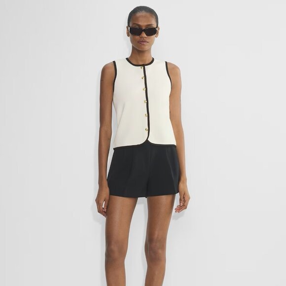 Abercrombie & Fitch A&F Mara LuxeLoft Contrast Piping Button Up Sweater Vest L - Picture 1 of 9